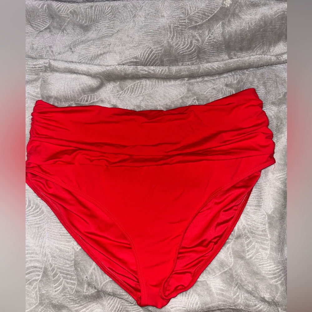 high waisted red belly scrunch bathing suit bottoms large